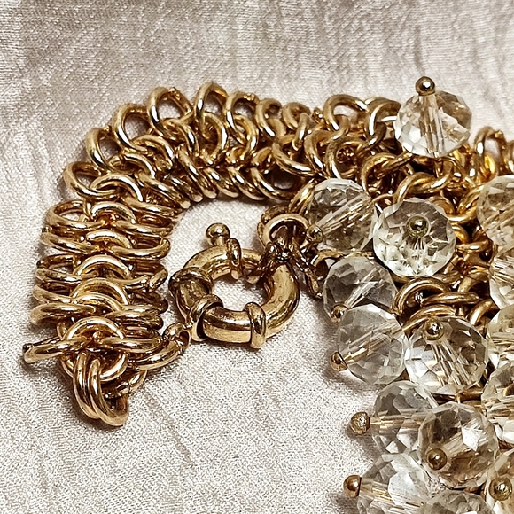 Clear Crystal Glass Faceted Beads Gold Tone Statement Bib Style Necklace - Picture 6 of 14